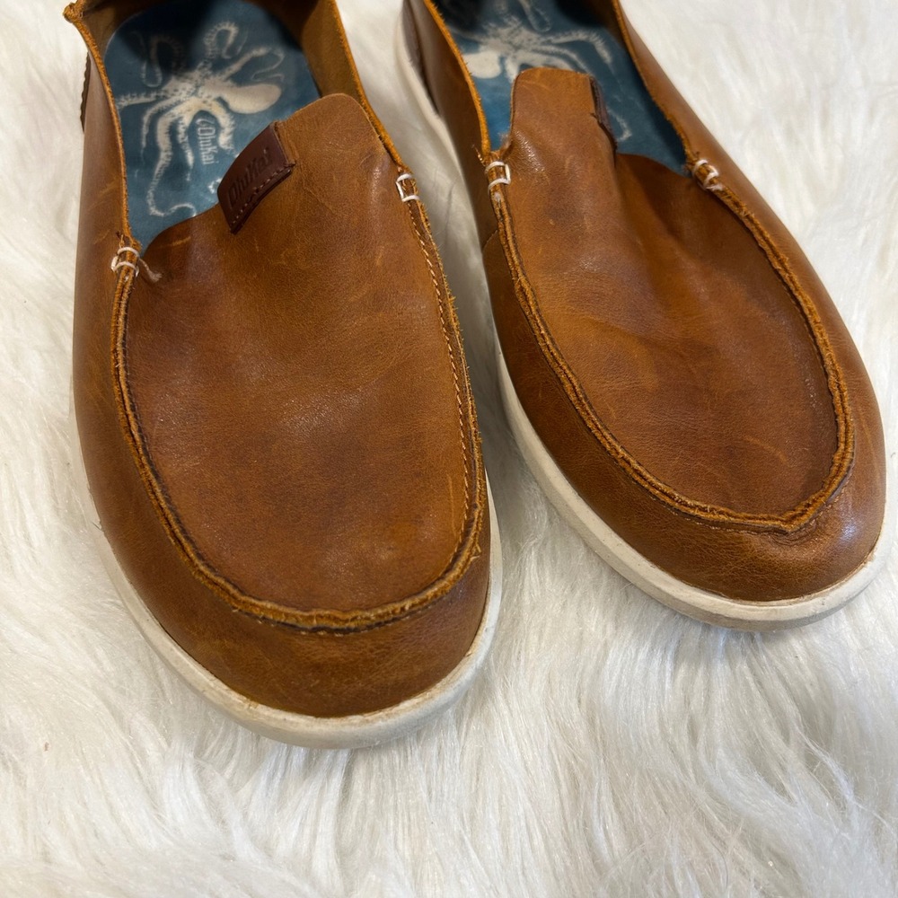 OluKai Nalukai Slip On Mens Brown Leather Loafer Shoes Size 8.5 - Picture 2 of 8